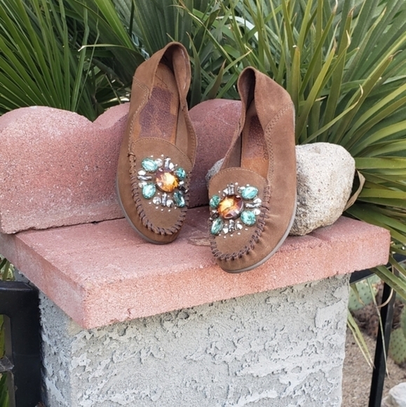 Free People Gem Stone Leather‎ Loafer Moccasin Brown Women's - Picture 6 of 10